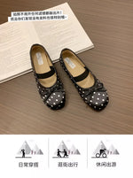 Polka Dot Women Ballet Flats Comfortable Round Toe Elastic Band Shoes Street Style Soft Sole Ladies Eelgant Wedding Dress Shoes