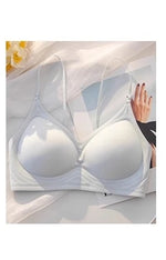 Japan Style Seamless V-Neck Halter Bra Small Bust Petite Straps Open Back Sexy Underwear Women One Piece Comfort Fit Daily Wear