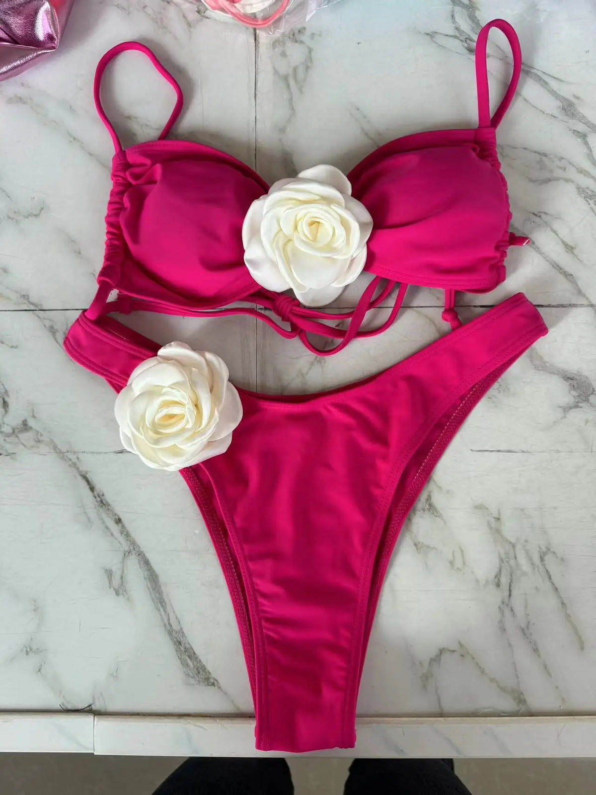 Sexy 3D Flower Micro Bikini 2024 Women Black White Patchwork Push Up Swimsuit Biquini Summer Bathing Suit Triangle Mini Swimwear