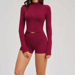 Yoga Suit Women Tracksuit Long-sleeved Jacket Shorts Suit Outfit Gym 2PCS Set Fitness Running Workout Clothes Push Up Sportswear