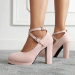 2026 Plus Size 43 Elegant Pink Cross-strap Pumps Office Lady Classic Black High Heels Shoes Women Purple Platform Party Shoes