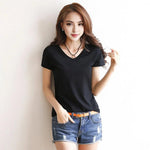 Women Summer T-shirt V-neck Short Sleeve Slim Fit T-shirt Solid Color Pullover Tops Women Bottoming Shirt Streetwear