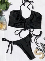 Sexy High Cut Leopard Bikini Women Thong Swimwear Female Swimsuit Two-pieces Bikini set Lace Up Bather Bathing Suit Swim Lady