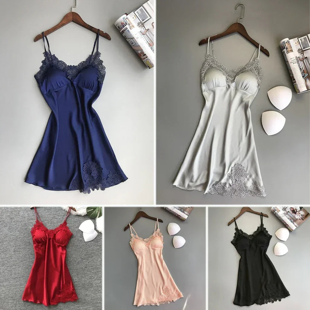 Sexy Pajamas Women's Silk Suspender Nightdress Ladies Spring And Summer Ice Silk Thin Halter Home Service Satin Night Dresses