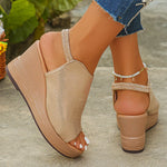 2025 New Gold Wegdes Sandals Women Summer Plus Size Chunky Platform Sandles Woman Elastic Back Strap High Heel Sandalias Mujer