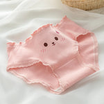 1-Pack Kawaii Bear Print Cotton Panties Women's Breathable Underwear Peach Blush Gingham Ruffled Briefs Low Rise Ladies Lingerie