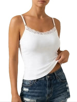 Lace neckline Women Sleeveless Camisole Built-in padding Adjustable thin straps Tank Top Summer Beathable Ladies Vest