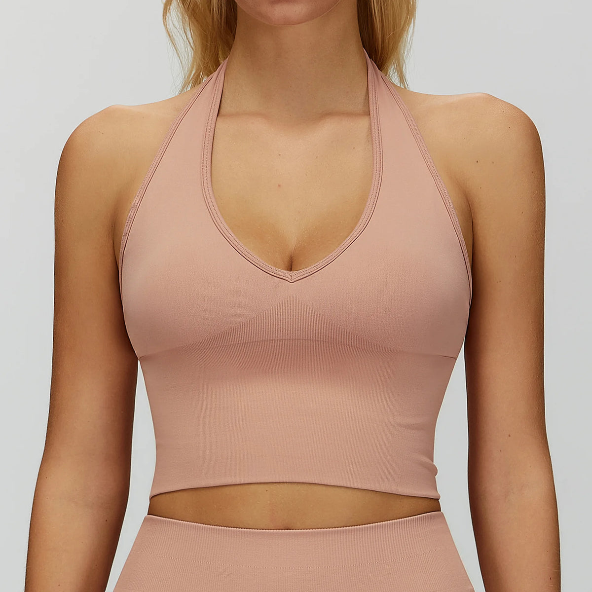 Women Summer Sports Bra Seamless Halter Top High Support Push-up Open Back Gym Bra High-intensity Fitness Yoga Workout Underwear