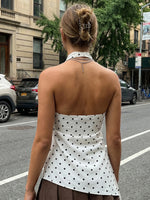 Women Halter Tank Tops Dots Print Asymmetric Hem Vest 2026 Summer Fashion Sleeveless Elegant Retro Blouses Streetwear