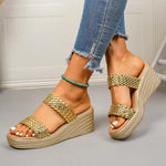 Lightweight Gold Wedge Heel Sandals Women Summer Woven Platform Gladiator Sandals Woman Plus Size 43 Thick Sole Sandalias Mujer