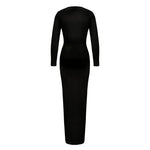 Trendy Solid Color Slim Long Dresses Women Sexy Deep V-neck Hollow Out Leace-up Package Hip Bodycon Party Dress Female Vestidos