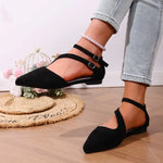 New Sandals for Women One Line Buckle Pointed Pointed-toe Flat-heeled Sandals Women's Suede Fashion Women'S Black Flats Shoes