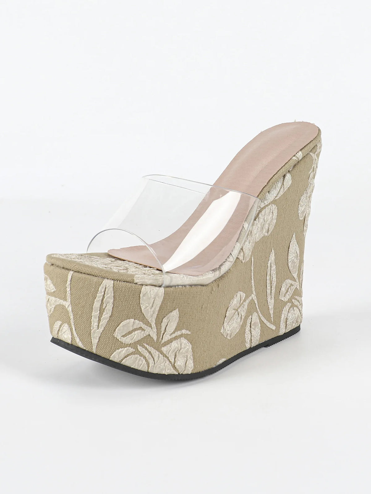 NASBAVIPVC Transparent Slippers Women Peep Toe 15CM Wedges High Heels Platform Sandals Summer Fashion Open Toe Party Dress Shoes