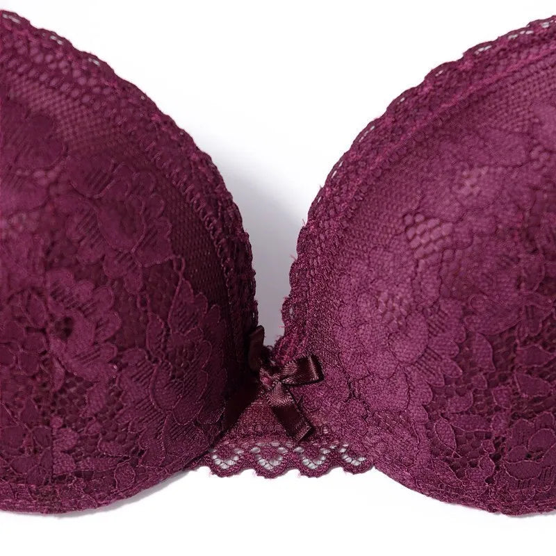Beauwear 75 80 85 B C Cup Women's 3/4 Cup Plunge Bras Sexy Lace Solid Color Thin Mold Cup Bra Unlined Underwire Bralette