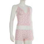 Women's Floral Lace Camisole and Shorts Pajama Set V Neck Cami Top & Lace Trim Sleepwear Loungewear Two Piece Set