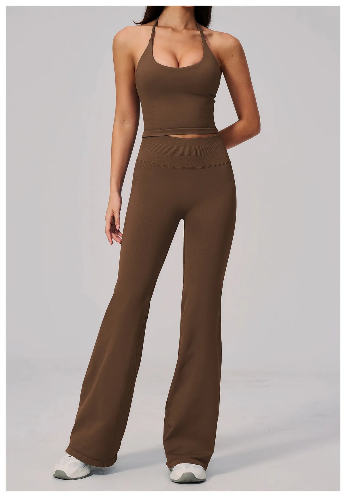 New Yoga Sets Women Summer Seamless Thread Hanging Neck Sports Vest Exercise Fitness Suit High Waist Wide Leg Pants Tracksuit