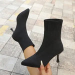 Women Socks Boots Stretch Fabric Women Ankle Boots Pointed Toe High Heels Slip-On Sexy Sock Heeled Chelsea Boots 2026