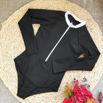 2025 Women's Rashguard Long Sleeves One Piece Swimsuit Patchwork Swimwear Zipper Monokini Surf Bathing Suit Sports Bodysuit S-XL