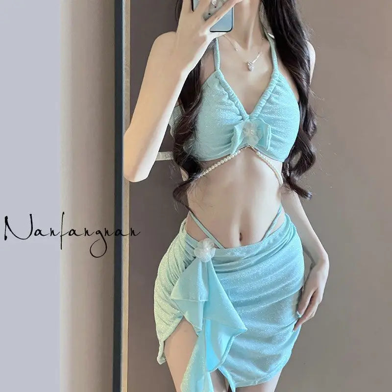 New 2025 Sexy Split Swimsuit Women's Bikini Three Piece Set Niche Release Vacation Style Hot Beach Swimwears Slimming