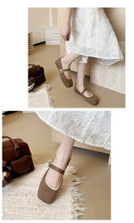 2026 New Mary Jane Shoes Woman Summer Autumn Leisure Flats Breathable Knitted Square Toe Female Daily Walking Driving Flat Shoes