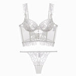 Summer French Lace Bralette Beach Set Sheer Ultra Thin Embroidered Waistcoat Thong See Through Light Support AU S-XL MOYISU BC