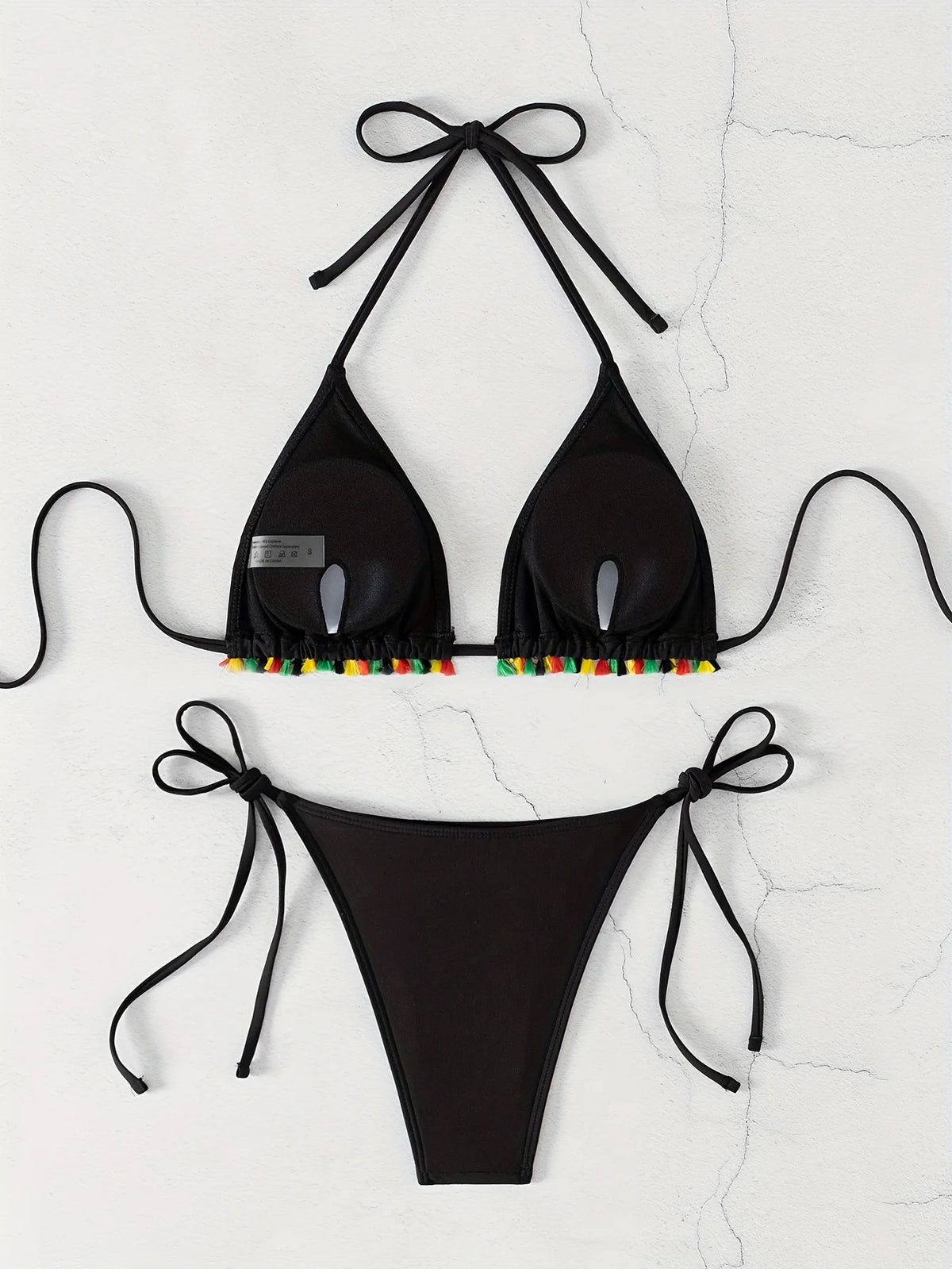 ZTVitality Tassel Trim Triangle Halter Tie Strap Backless 2024 New Arrival Padded Sexy Swimsuit Women Swimwear Summer Biquini