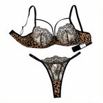 Classic Leopard Print Floral Lace Lingerie Set Underwire Bra With Matching Thong Women Sexy Intimates ZA825120