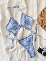 DEKA Brazilian Denim Printed Tummy Cut Out Halter Women Hollow Out Swimwear One Piece Swimsuit High Leg Cut Monokini Bathing Sui