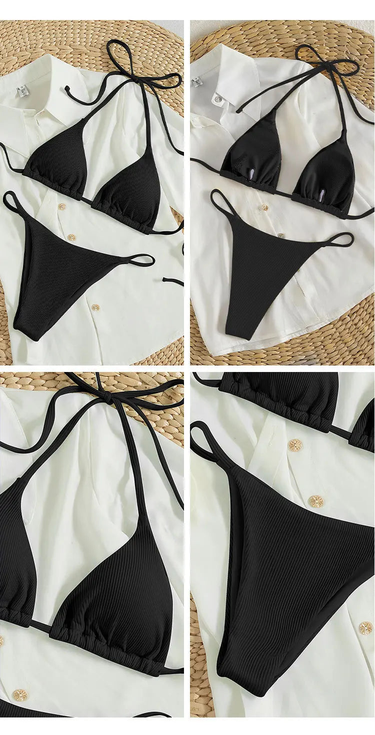 Sexy Bikini Set Women White Black Push Up Bra Micro Swimsuit 2025 Brazilian Beach Holiday Bathing Suit Thong Swimwear Biquini