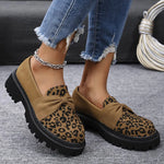 Leopard Faux Suede Loafers Shoes for Women Plus Size Platform Shoes Woman Bowknot Decoration Slip On Casual Shoes Mujer