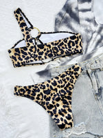 2026 New Sexy Bikini Women Push Up Leopard Hollow Single Shoulder Metal Circles Swimwear Swimsuit Beach Bikinis Set Bathing Suit