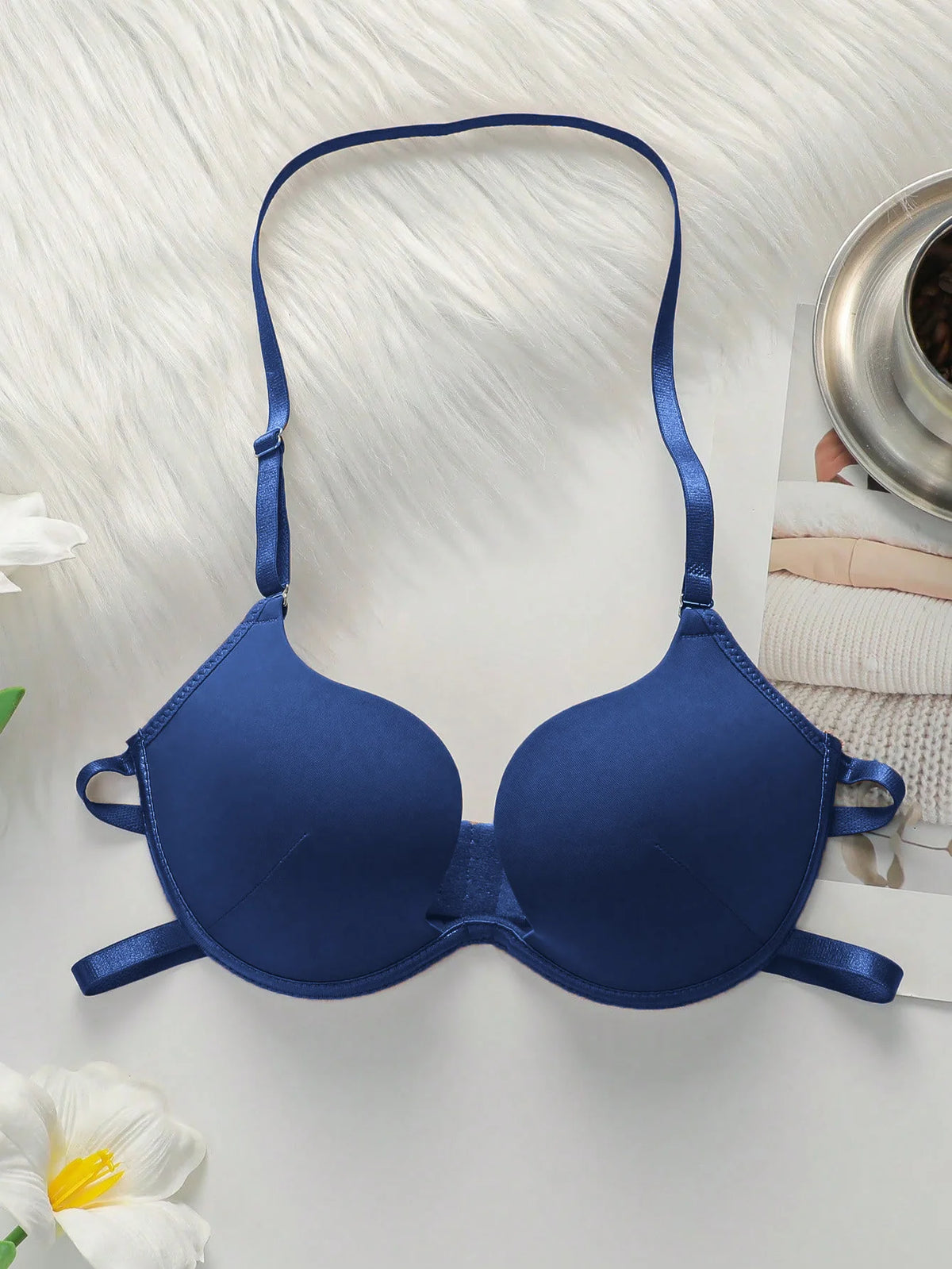 Beautiful back gathered underwear New Blue Push Up Bra Women 3/4 Cup Brassiere Sexy SupportDaily Lingerie J2943