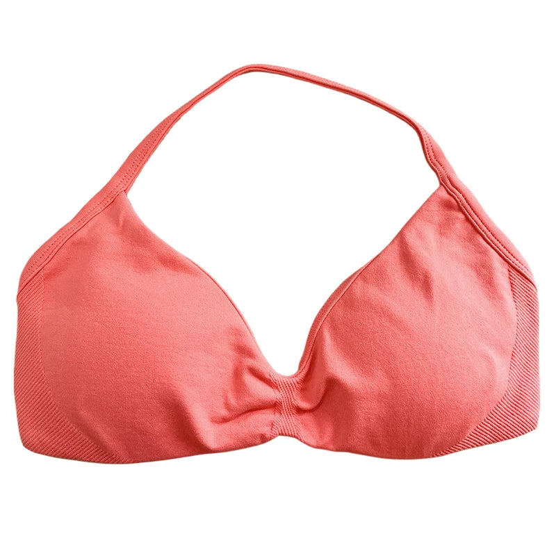Strappy Sports Bra Seamless Women Clothes Halter Padded Yoga Bra Backless Gym Top Bras Fitness Scrunch Workout Yoga Tank Tops