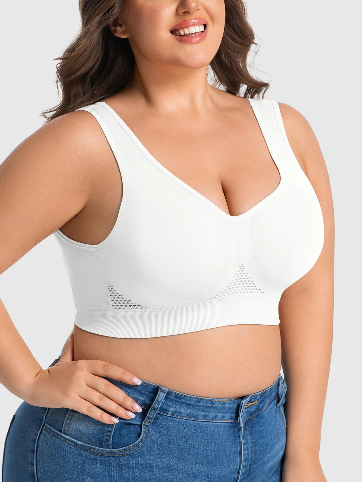 Women's Single Pack Plus Size Yoga Sports Bra, Breathable Hollow Mesh Back Closure Outer Wear Bra for Yoga Pilates All Seasons