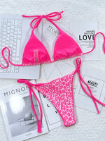 Pink Leopard Print Swimwear String Halter Triangle Bikini Set Micro Thong Sexy Swimsuit Women 2026 Bating Suit Bikinis De Mujer