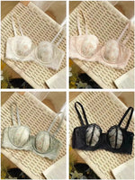 Elegant Minimiser Bralette Large Chest Rabbit Ear Lace Pure Comfort UK Fit Thin Support Non Padded Wirefree Bra Set S-XL AB 32