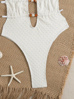 New White Pearls V Neck One Piece Swimwear Women 2026 Hollow Out Bandage Backless Swimsuit Summer Holiday Bathing Suit Monokini