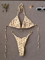 Sexy Black Polka Dot Print Bikini Set Women Pearls Push Up Bra Thong Swimwear 2026 Summer Bathing Suit Holiday Micro Swimsuit