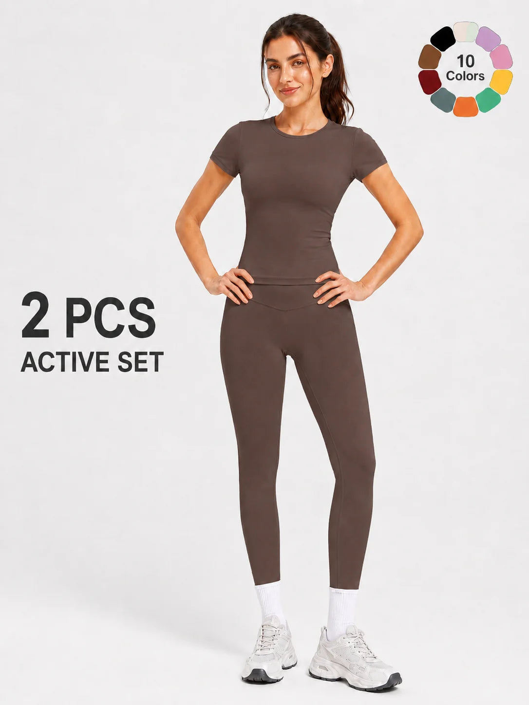 Ladies Sportswear Set (Short Sleeve Top + Long Pants) Fitness Gym Workout Clothing Running Yoga Ensemble