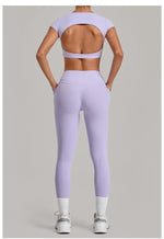 Women's Seamless Yoga Sets Sports Running High Waist Hip-lifting Pants Backless Short-sleeve Suits Workout Fitness Leggings Sets