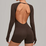 Women's Yoga Jumpsuits Sports Fitness Hip-lifting Long-sleeved Backless Running Training Workout Gym Shorts One-piece Bodysuits