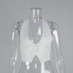 Elegant Halter Neck Backless White Tank Tops Women 2026 Summer Sexy Off Shoulder Buttons Crop Top High Street Lady Solid Vests