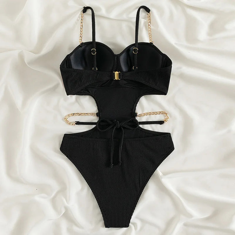 Sexy Ribbed Underwired Bra Cup Female Swimwear One Piece Swimsuit Women Backless Monokini High Cut Bathing Suit Swim Bodysuit