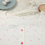 Women's Pajamas Set Soft Comfortable Knitted Long Sleeve Top Shorts Loungewear Heart Print Comfortable Homewear