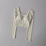 Women's Long Sleeve Yoga Top Cross Back Fitness Exercise Suit Fixed Chest Cushion Comfortable Sports Bra Top