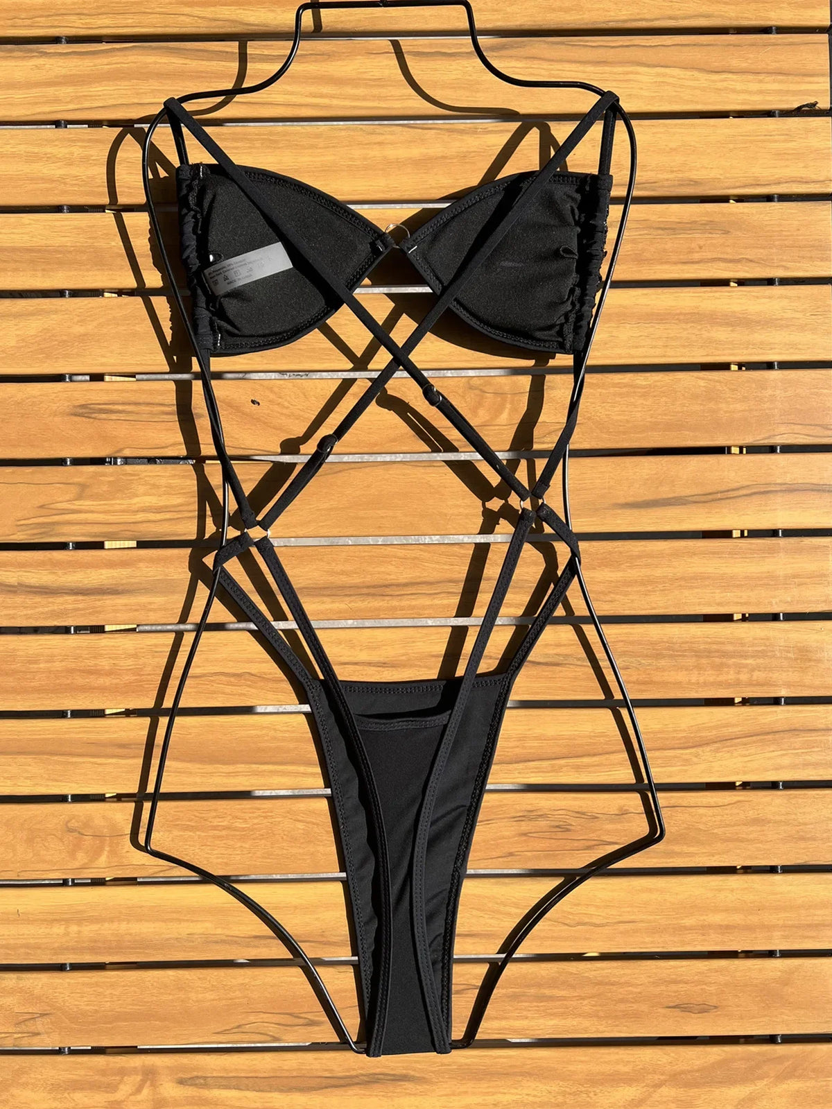 Sexy Glitter Black Sequin Micro Swimsuit One Piece Women's Bikinis Swimwear Backless Cross Bathing Suit Beach Outfits Bodysuits