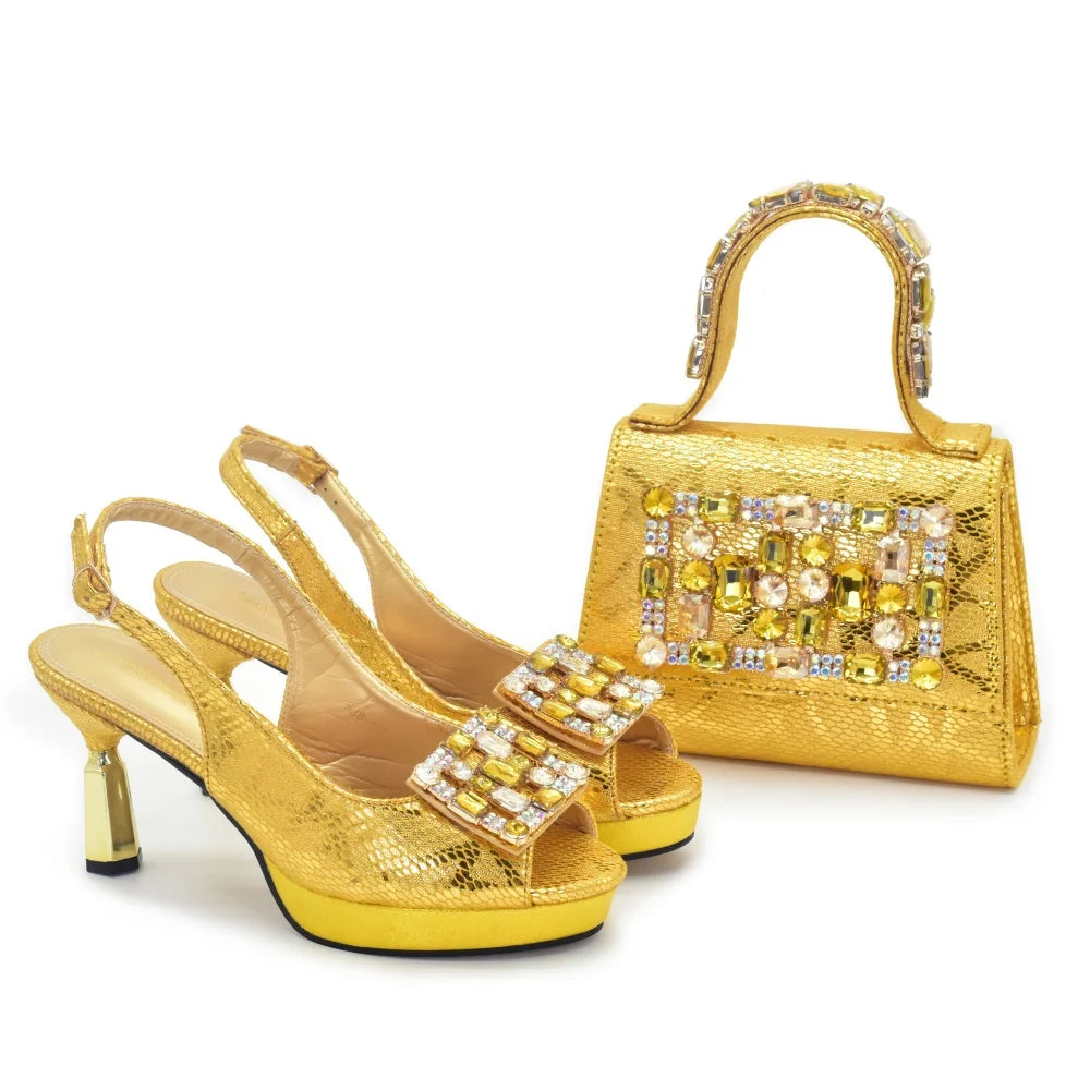 Doershow African fashion Italian Shoes And Bag Sets For Evening Party With Stones PEACH Italian Handbags Match Bags!HQ1-1