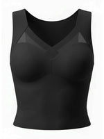 Yoga Sports Bra Elegant Wireless Fixed Cup Tank Bra Front Crisscross Mesh Seamless Back for Daily Party Dating Outfits