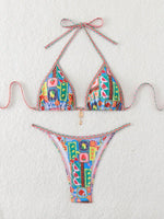 Sexy Tropical Print Bikini Set 2025 Women Halter Push Up Bra Thong Swimsuit Summer Holiday Bathing Suit Micro Swimwear Biquini