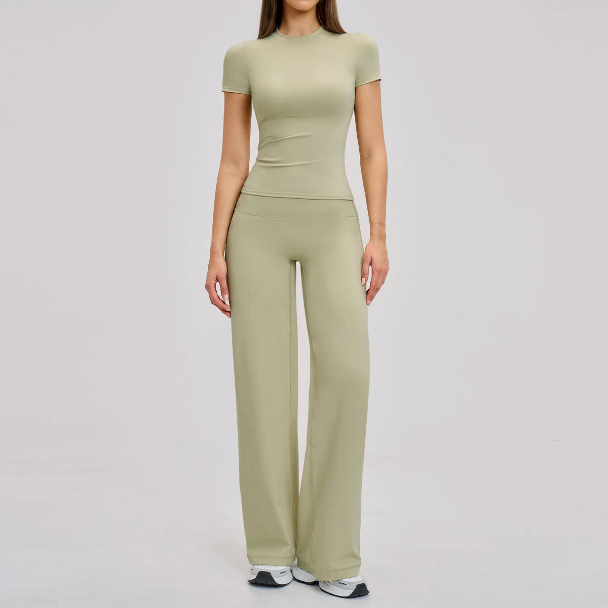 Yoga Set 2 Pieces Women's Tracksuit Short Sleeve O Neck Slim Sports T Shirts High Waist Flare Leggings Gym Running Fitness Suit